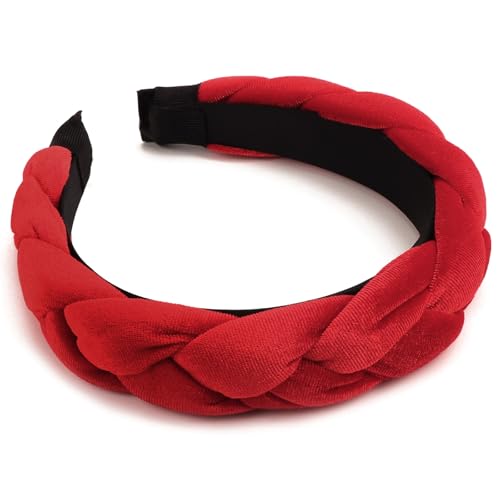 DRESHOW Braided Headbands for Women Velvet Hair Hoop Elastic Criss Cross Hair Bands Accessories - color: 01 Pc Velvet Braided: Red a