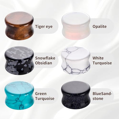 Qmcandy 6 Pairs/16 Pairs Natural Stone Ear Plugs Saddle Plugs Ear Gauges Expander Piercing Gauge 8G to 13/16 inch - color: 12pcs 6g(4mm)