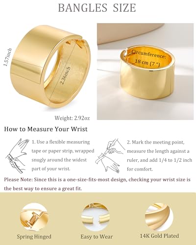 Bangle Bracelets for Women | 14K Gold Plated Trendy Wide Bracelets | Hinged Arm Cuff Bangles Chunky Bracelet for Women - color: Style I-Gold Plated Bangles