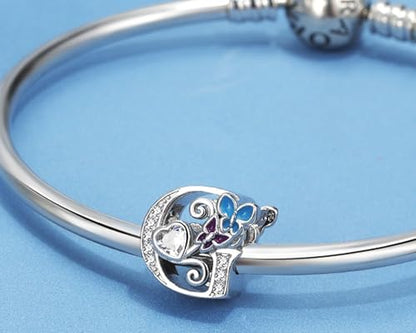 S925 Silver Butterfly Initial Letter Charms Fit for Pandora Charms Bracelets and Necklace Alphabet Bead Charms Jewelry Gifts for Women - color: G