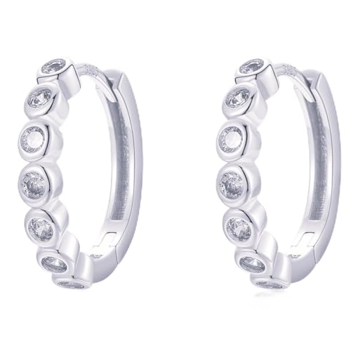 Round Huggie Ear Cuff Gold Earrings for Women | 18K Gold Plated Cubic Zirconia Sparkling | Clip On Cartilage| Simulated Diamond Bezel-Set CZ Huggie Hoop Earrings - color: Huggies - Silver