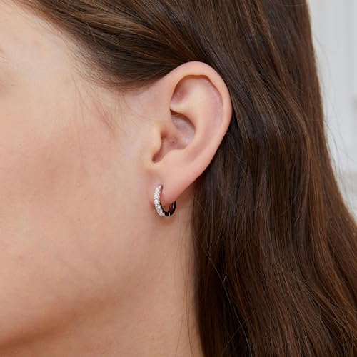 White Gold Earrings for Women Men Hoop and Stud Earring Set | Hypoallergenic 14K White Gold Plated Hoops Huggie Stud Earrings Set Round Cubic Zirconia Ear Jewelry - style: A5-White Gold-Hoop (2 Pairs)