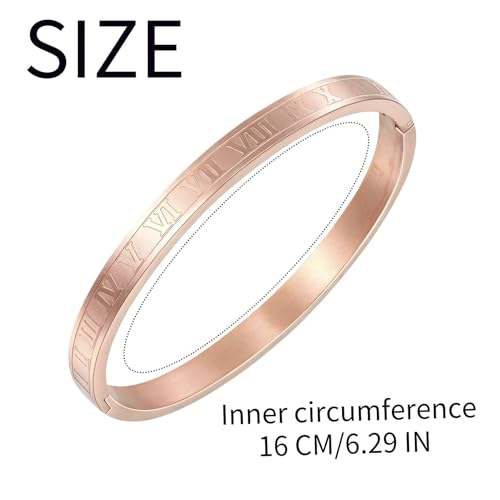 4/6/8mm Numeral Bangle Stainless Steel Engraved Unisex Bracelet Inspirational Gifts for Her - color: Rose Gold, size: 6mm