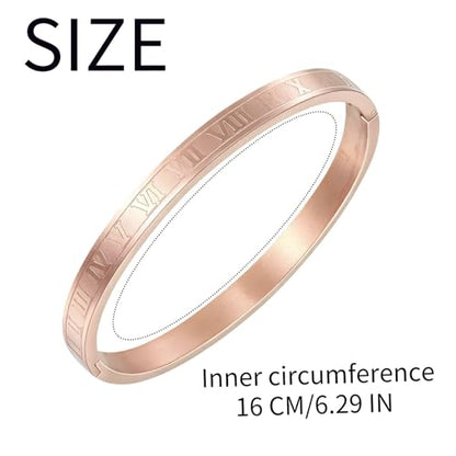 4/6/8mm Numeral Bangle Stainless Steel Engraved Unisex Bracelet Inspirational Gifts for Her - color: Rose Gold, size: 6mm