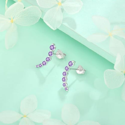 Starchenie 925 Sterling Silver Climber Earring Ear Crawler Stud Earrings for Women - color: Amethyst