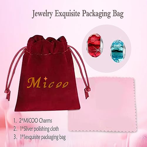 MICOO 925 Sterling Silver Charms for Bracelets,Fashion DIY Dangle Pendants Beads Simulated Birthstone Charms,Birthday Gifts for Women - color: 2 Red and Light Blue Charms