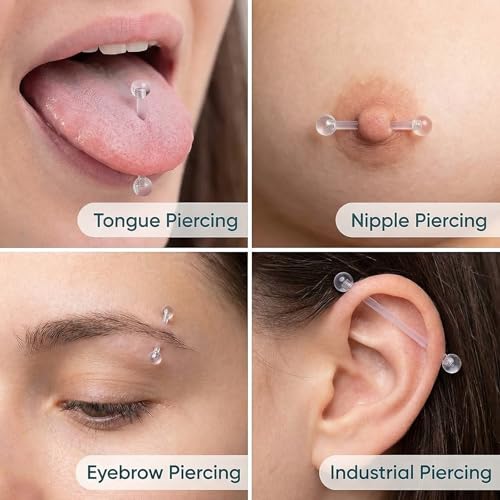 Happyupcity 20Pcs 14G Transparent Acrylic Barbell Tongue Nipple Rings Flexible Straight Bar Body Piercing Jewelry Retainers for Women Men Work Sports
