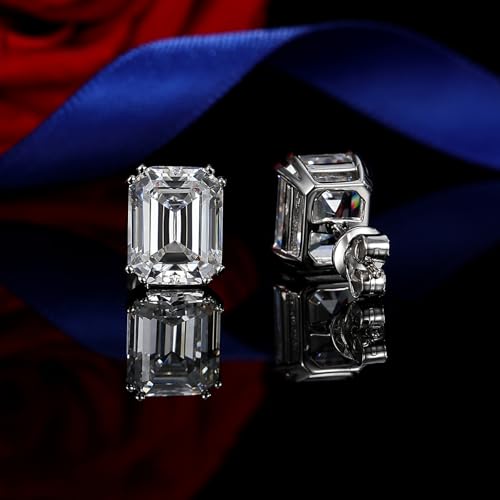 925 Sterling Silver 2-4 Carat Lab Simulation-Diamond Stud Earrings 5A Cubic Zirconia Stud Earrings Hypoallergenic White Gold Plated, Perfect Jewelry Gifts - style: Emerald Cut 8x10MM