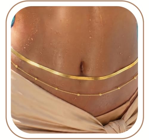 Waist Chain, Belly Chain for Women Layered with Waist Beads & Snake Chain Summer Jewelry Waterproof Non Tarnish Body Chain Gold Jewelry Belt Festival Outfits for Women Clothes Accessories