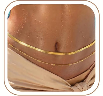 Waist Chain, Belly Chain for Women Layered with Waist Beads & Snake Chain Summer Jewelry Waterproof Non Tarnish Body Chain Gold Jewelry Belt Festival Outfits for Women Clothes Accessories