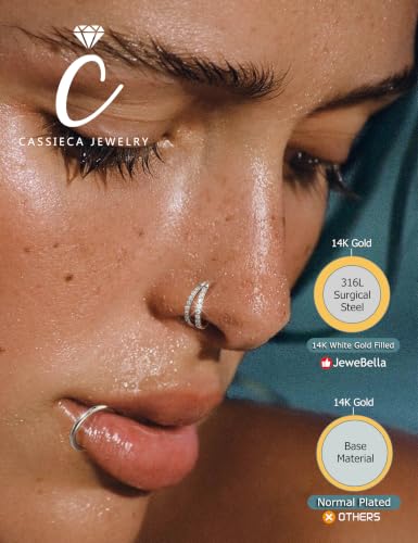 CASSIECA 5Pcs 18G 16G Surgical Steel Nose Rings Hoop for Women CZ Clicker Hinged Septum Ring Lip Helix Cartilage Double Hoop Earring Daith Rook Conch Body Piercing Jewelry for Women 8mm 10mm - style: Silver: 18G-10mm-X