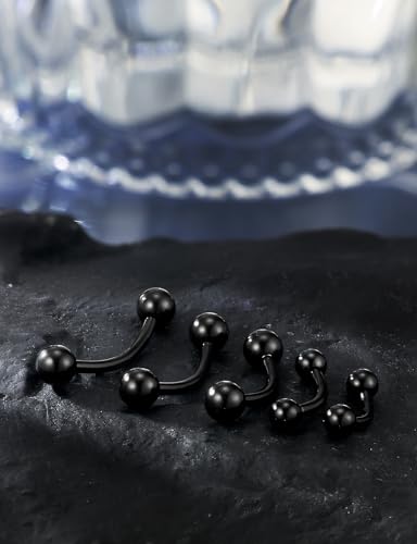 20G 16G 14G 12G Eyebrow Ring Piercing Jewelry Surgical Steel Vertical Labret Lip Ring Rook Daith Earrings Navel Small Tiny Belly Button Ring Piercing Jewelry for Women Men Silver Black Gold - color: Black, size: 14G