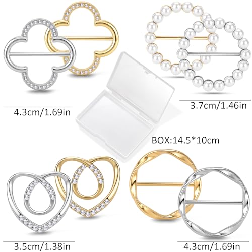 8PCS Scarf Ring Clip T-shirt Ties Clips for Women Fashion Metal Corner Knotted Clip Buckle Clothing Ring Wrap Holder