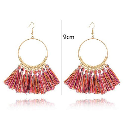 Bohemian Tassel Earrings for Women Colorful Fringe Statement Earrings 12 Pairs