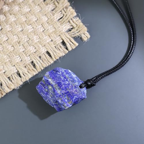 Natural Raw Crystal Necklace for Women Irregular Stone Necklaces Spiritual Gemstone Pendant with Adjustable Rope - color: A-Lapis Lazuli