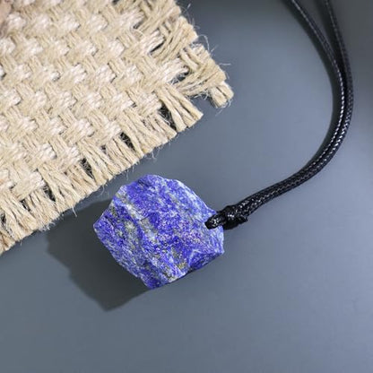 Natural Raw Crystal Necklace for Women Irregular Stone Necklaces Spiritual Gemstone Pendant with Adjustable Rope - color: A-Lapis Lazuli
