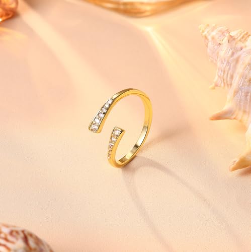 FASACCO 14k Gold Fillled Toe Rings for Women Non Tarnish, Dainty Hug CZ Band Toe Rings Gold Adjustable Open Toe Ring Summer Beach Foot Jewelry for Women - style: double