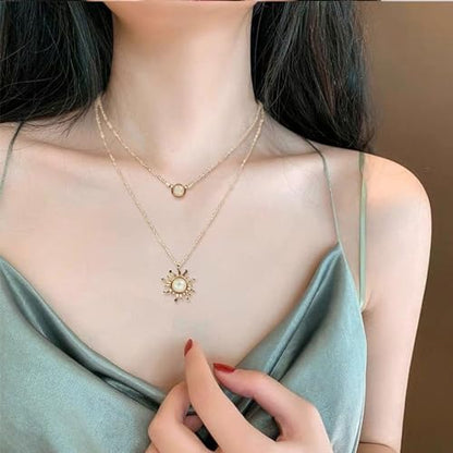 HUASAI Boho Necklaces for Women Dainty Layered Choker Necklace Bohemian Turquoise Necklace Statement Jewelry Western Cowgirl Country Concert Outfits Accessories - color: D Gold Layered Moonstone Sun Necklace