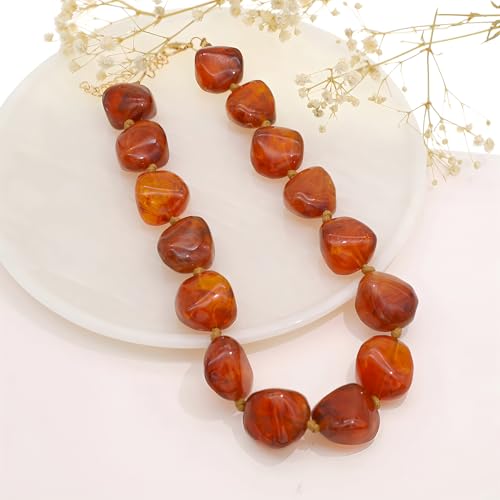 We We Chunky Colorful Beaded Necklace for Women Large Boho Statement Bead Chokers Necklaces Turquoise Blue Big Beads Jewelry Neck Summer Beach - color: big bead amber