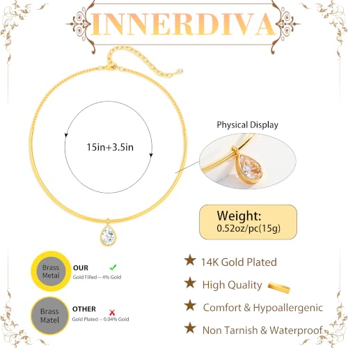 14K Gold Plated Collar Choker Necklace for Women Charm Jewelry | Trendy Dainty Statement Fashion Cubic Zirconia Pendant Necklace - color: 91A