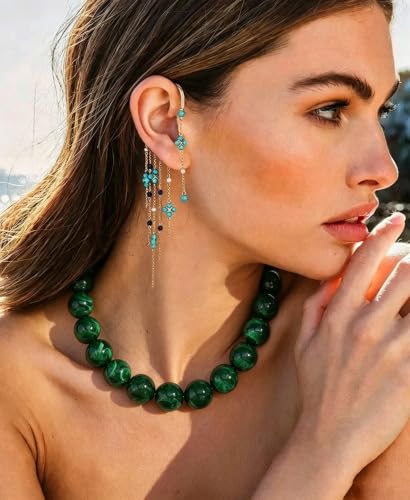 Chunky Necklaces for Women Trendy 20MM Large Resin Beaded Necklace Bold Statement Chunky Choker Necklace Boho Beads Summer Beach Jewelry - color: Emerald