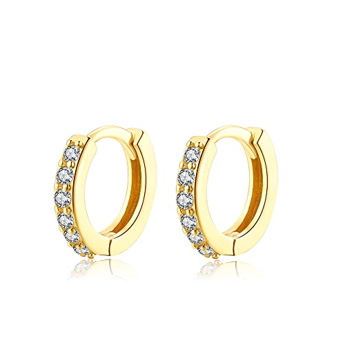 Cubic Zirconia Pave Cz Hoop Earrings Huggie Tiny Mini Small for Cartilage Sterling Silver Gold Plated 11mm 9mm 8mm 7mm Hoop Earrings - style: Gold-8mm Inner Diameter