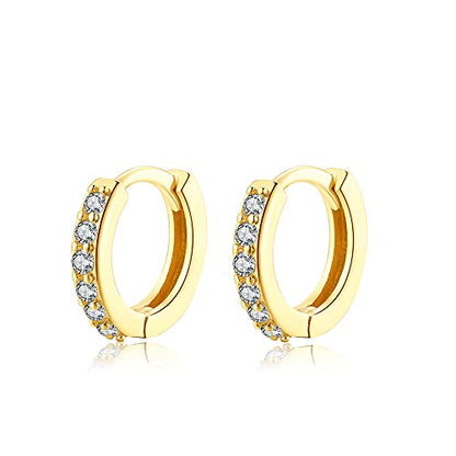 Cubic Zirconia Pave Cz Hoop Earrings Huggie Tiny Mini Small for Cartilage Sterling Silver Gold Plated 11mm 9mm 8mm 7mm Hoop Earrings - style: Gold-8mm Inner Diameter