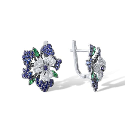 Santuzza Sterling Silver Gemstone Flower Earrings for Women - color: [A]Peony-Blue