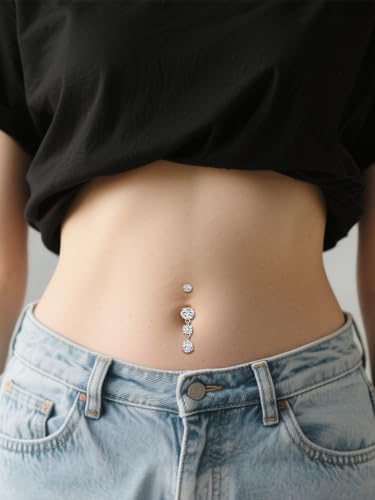 QWALIT Belly Button Rings 14G Surgical Steel Belly Rings CZ Opal Navel Piercing Jewelry for Women Girls 3/8" 10mm Silver Rose Gold - color: D2- dangle 2pcs- silver