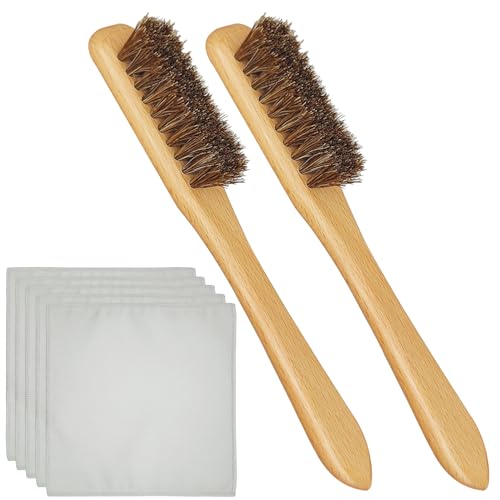 7 Pcs Horsehair Detail Brush Set - 2 Silver Cleaning Horsehair Brushes + 5 Polish Cloth, Detailing Brush & Polishing Cloth for Silverware, Jewelry, Plateware & Sterling Silverware - size: 2Brushes+5Polishing Cloth