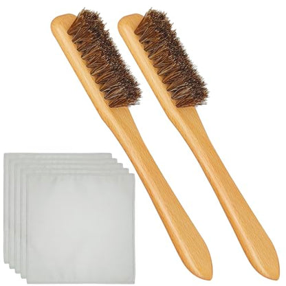 7 Pcs Horsehair Detail Brush Set - 2 Silver Cleaning Horsehair Brushes + 5 Polish Cloth, Detailing Brush & Polishing Cloth for Silverware, Jewelry, Plateware & Sterling Silverware - size: 2Brushes+5Polishing Cloth
