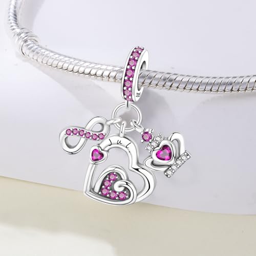 3PCS Birthstone Stone Charms for Charms Bracelet 925 Sterling Silver Infinity Love Heart Crown Dangle Charms Spacer Stopper Beads for Bracelets and Necklaces, Birthday Mother's Day Christmas Gifts For Women. - color: 07 Jul. 3PCS