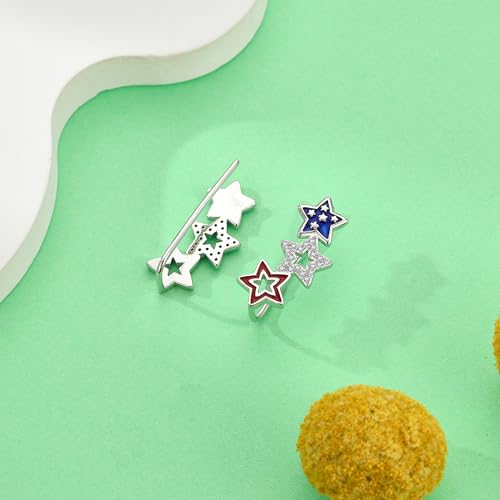 Ear Climbers Earrings for Women Sterling Silver Vintage Ear Crawler Earrings Jewelry Gifts for Women - style: American Flag