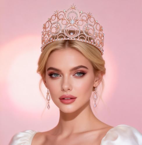 Crystal Crowns for Women, Crystal Bubble TiaraBride Royal Queen Headband Princess Headpieces for Women Bridal Wedding Prom Birthday Party Crowns - color: Rose Gold