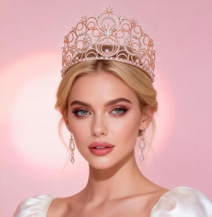 Crystal Crowns for Women, Crystal Bubble TiaraBride Royal Queen Headband Princess Headpieces for Women Bridal Wedding Prom Birthday Party Crowns - color: Rose Gold