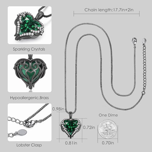 CDE Angel Wings Heart Birthstone Pendant Necklace Gift for Women | Silver/Gold Tone,Ideal Birthday & Anniversary Jewelry Gift for Wife,Girlfriend,Her - color: Black-05-Emerald Green Birthstone