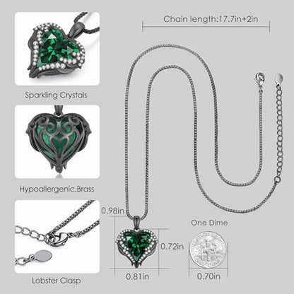 CDE Angel Wings Heart Birthstone Pendant Necklace Gift for Women | Silver/Gold Tone,Ideal Birthday & Anniversary Jewelry Gift for Wife,Girlfriend,Her - color: Black-05-Emerald Green Birthstone