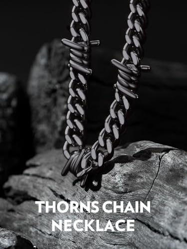 Bandmax Stainless Steel Barbed Wire Cuban Chain Necklace for Men & Women | Edgy Fierce Design, Waterproof & Tarnish Resistant, Silver/Black Tone, 5/7/9/12MM, 16-22 Inches, Street Punk Style Jewelry - color: A2 9MM-Black, size: 18 Inch (46cm, Pop Choice)