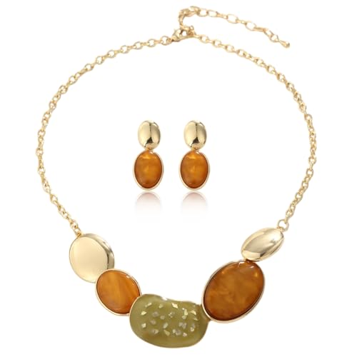Vintage Statement Jewelry Set - Chunky Flower Floral Plant Geometric Resin Bib Necklace Earring Set Bohemian Boho Crystal Rhinestone Fashion Jewelry for Women Bridal Party Prom Unique Gift - style: MLJS2608-Yellow