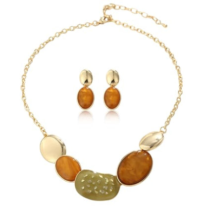 Vintage Statement Jewelry Set - Chunky Flower Floral Plant Geometric Resin Bib Necklace Earring Set Bohemian Boho Crystal Rhinestone Fashion Jewelry for Women Bridal Party Prom Unique Gift - style: MLJS2608-Yellow