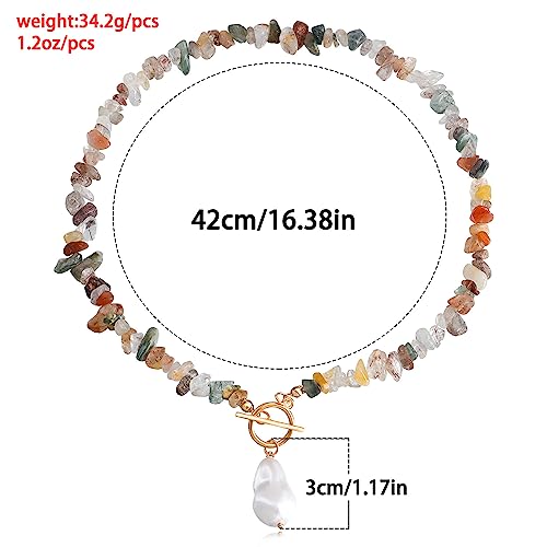 Bohemian Stone Pearl Choker Necklace for Women Dainty Natural Irregular Stone Choker Turquoise Beaded Lariat Necklace Simple Fashion OT Toggle Spiritual Handmade Jewelry - color: Whit Brown