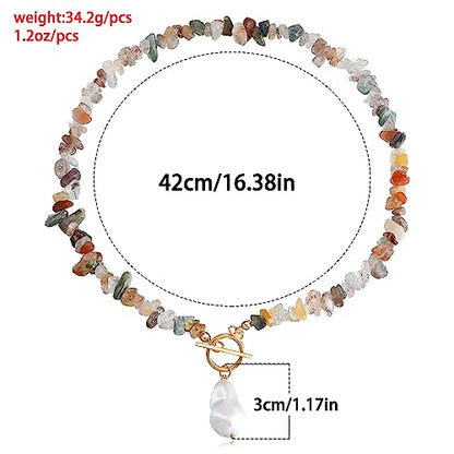 Bohemian Stone Pearl Choker Necklace for Women Dainty Natural Irregular Stone Choker Turquoise Beaded Lariat Necklace Simple Fashion OT Toggle Spiritual Handmade Jewelry - color: Whit Brown