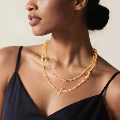 Layered Necklaces for Women 14k Gold Plated Chain Necklace Trendy Dainty Toggle Clasp Chunky Cuban Link Paperclip Chain Jewelry Gift - style: Style 5：Paperclip+Chunky Chain