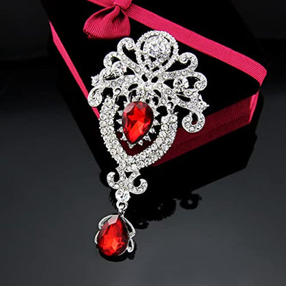 seven wolves Women Crystal Bouquet Brooch Pin All-Match Accessories Rhinestone Brooches and Pins - color: Red B