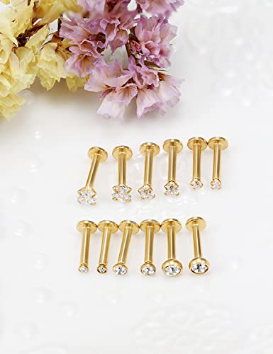 14G Lip Rings Stainless Steel Tragus Helix Conch Piercing Jewelry Snake Bite Piercing Monroe Lip Rings Labret Medusa Cartilage Lobe Earrings Piercing Jewelry Cubic Zirconia 2MM 3MM 4MM - color: 8MM-Gold,2mm/3mm/4mm