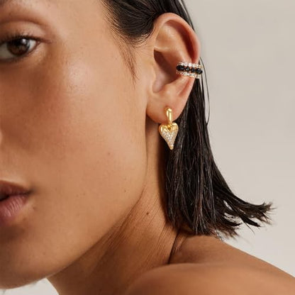 Ear Cuffs Non Piercing for Women 14K Gold Plated Ear Cuff Earrings Colorful Cubic Zirconia Paved Trendy Cartilage Earring Jewelry | Single - color: Black Spinel