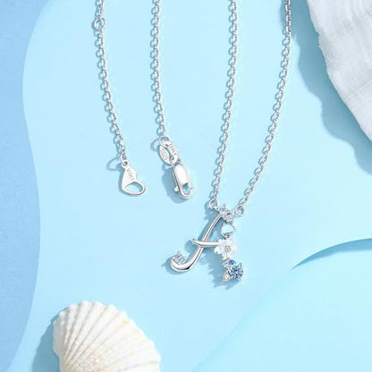 VIKI LYNN Initial Necklace for Women 925 Sterling Silver Initial A to Z Letter Pendant Necklace with Blue Flower Cubic Zirconia Birthday Engagement Gift for Women,Mom, Couple - style: Letter A