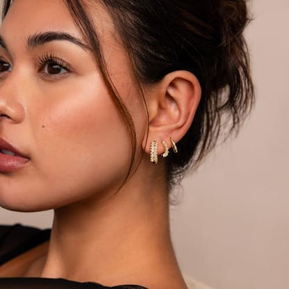 CZ Huggie Earrings for Women, Dainty Gold Earring Stacks 14K Gold Plated Small Huggie Hoop Earrings for Women Trendy Hypoallergenic Cute Unique Gold Earrings Set Fashion Gold Womens Jewelry - color: Gold-set1