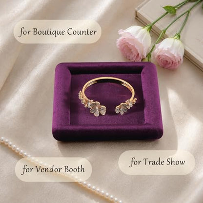 Velvet Jewelry Display Tray for Ring Earrings Necklace Bracelet Flat Tray - color: Purple, size: 5.12 × 5.12 in