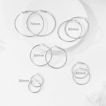 14K Gold Plated 925 Sterling Silver Posts large Hoop Earrings for Women, Hypoallergenic Big Hoop Earrings Lightweight Jewelry for Women 30/40/50/60/70MM - color: Silver-60mm